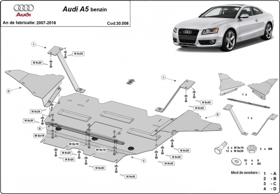 Steel sump guard for Audi A5, petrol