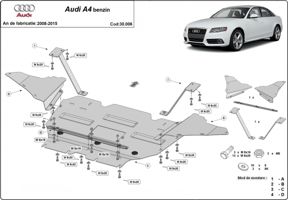 Steel sump guard for Audi A4 B8, petrol