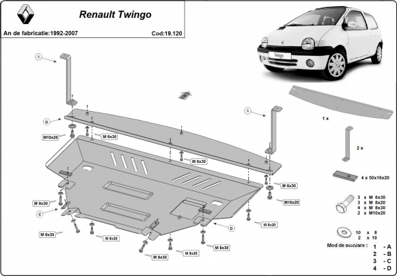 Steel sump guard for Renault Twingo