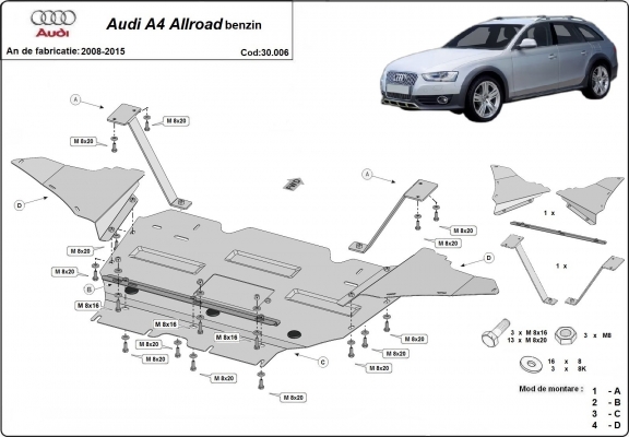 Steel sump guard for Audi A4 B8 All Road, petrol