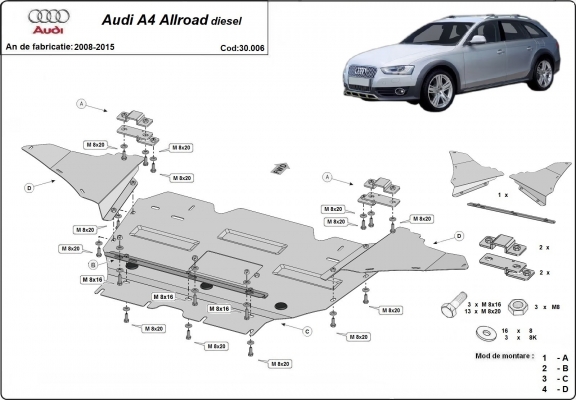 Steel sump guard for Audi A4 B8 All Road, diesel