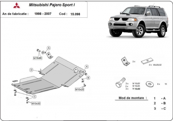 Steel sump guard for the protection of the engine and the radiator for Mitsubishi Shogun Sport 1