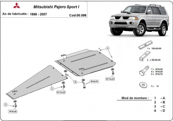Steel gearbox and differential guard for Mitsubishi Shogun Sport 1