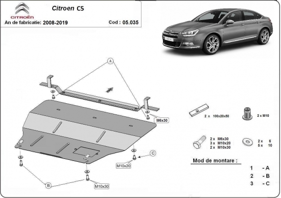 Steel sump guard for citroen C5
