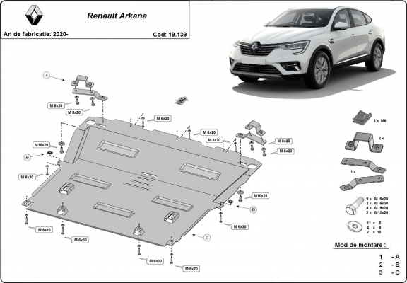 Steel sump guard for Renault Arkana