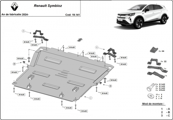 Steel sump guard for Renault Symbioz 
