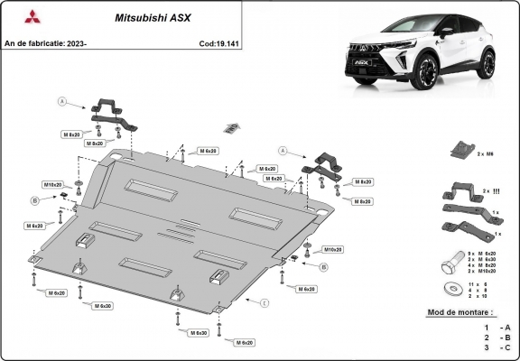 Steel sump guard for the protection of the engine and the gearbox for Mitsubishi ASX