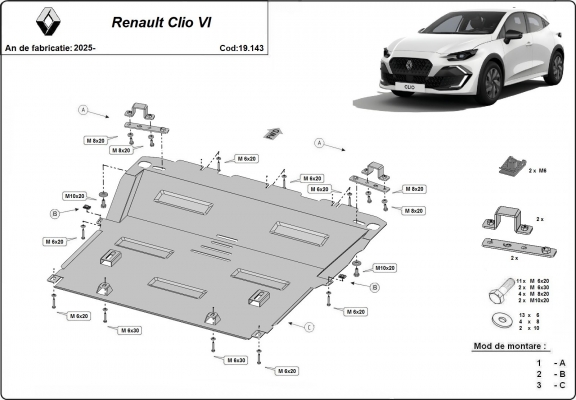 Steel sump guard for Renault Clio 6