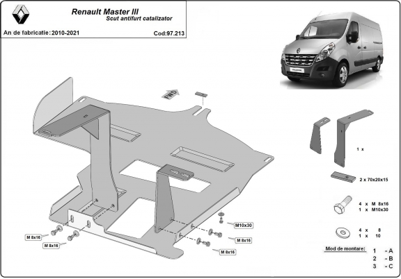 Steel catalytic converter guard/cat lock for Renault Master