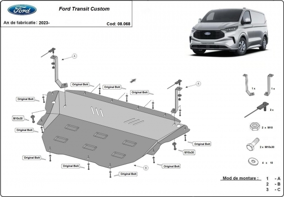 Steel sump guard for Ford Tourneo Custom