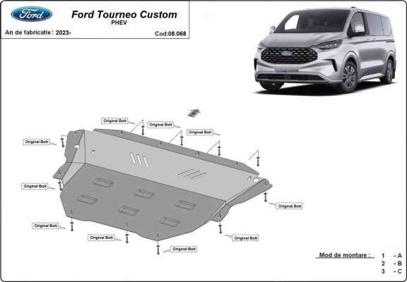 Steel sump guard for Ford Tourneo Custom PHEV