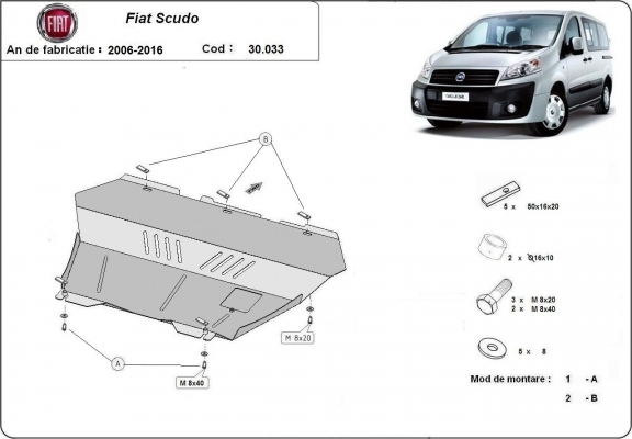 Steel sump guard for the protection of the engine and the gearbox for Fiat Scudo