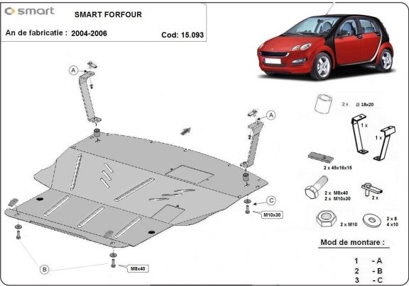 Steel sump guard for the protection of the engine and the gearbox for Smart ForFour petrol