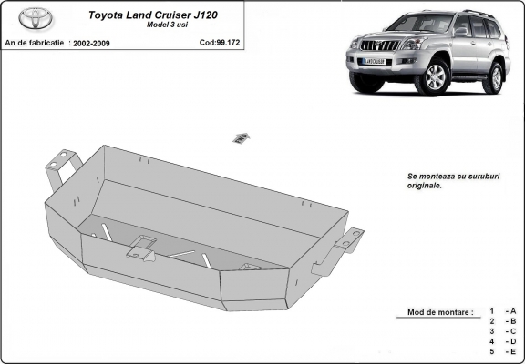 Steel fuel tank guard  for Toyota Land Cruiser J120 - only for 3 doors model 