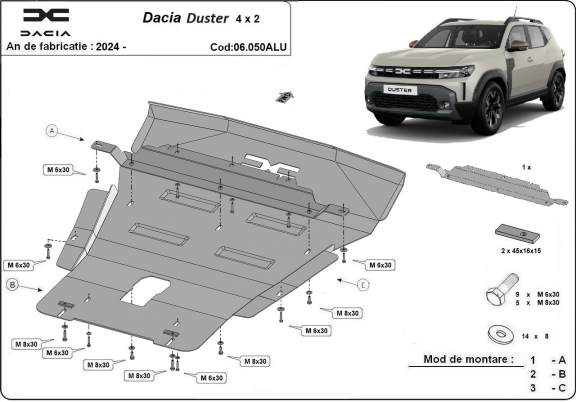 Aluminum sump guard for Dacia Duster- 4x2