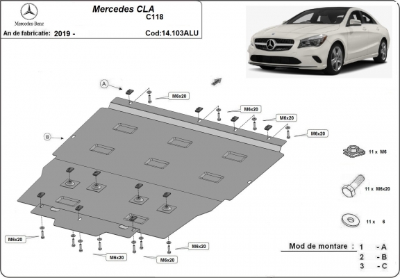 Aluminum sump guard for Mercedes CLA