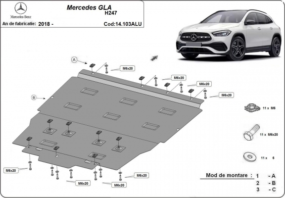 Aluminum sump guard for Mercedes GLA