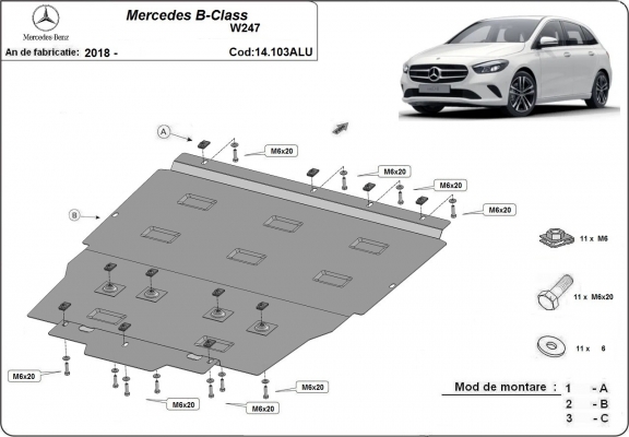 Aluminum sump guard for Mercedes B-Classe