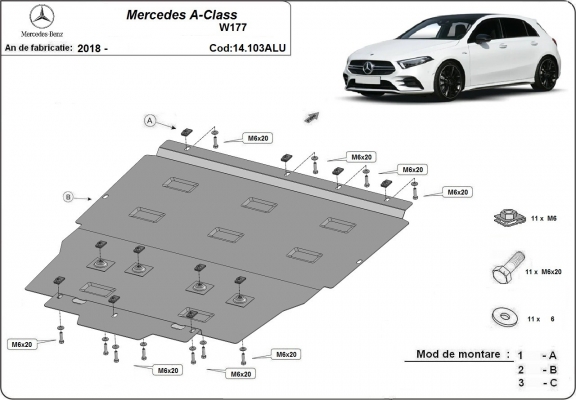 Aluminum sump guard for Mercedes A-Classe