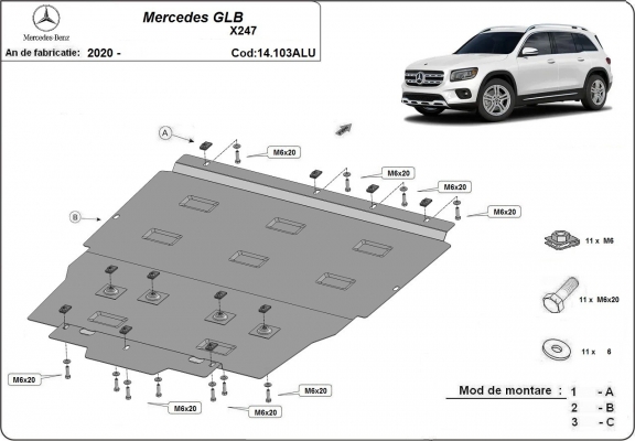 Aluminum sump guard for Mercedes GLB