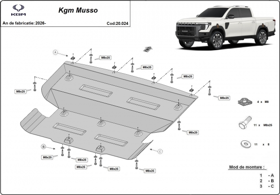 Steel sump guard for KGM Musso 
