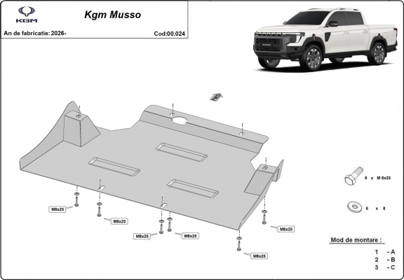 Steel gearbox guard for KGM Musso