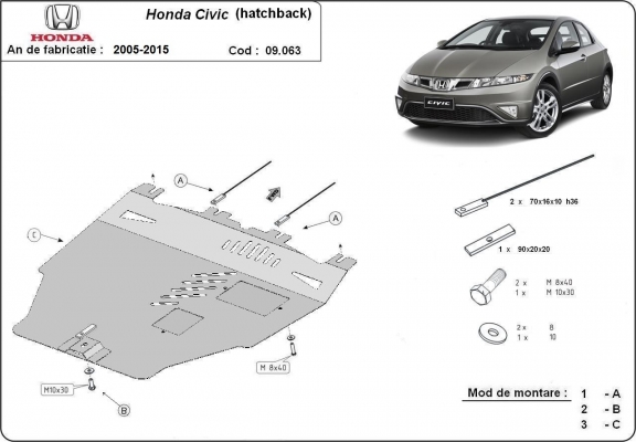 Steel sump guard for Honda Civic (hayon)