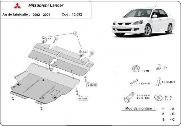Steel sump guard for Mitsubishi Lancer