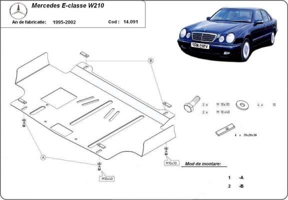 Steel sump guard for Mercedes E-Classe W210