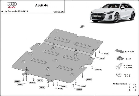 Steel sump guard for Audi A6