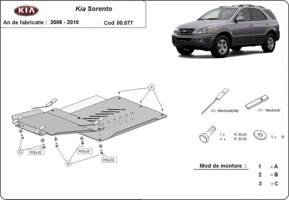 Steel gearbox and differential guard for  Kia Sorento
