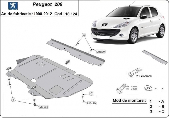 Steel sump guard for Peugeot 206