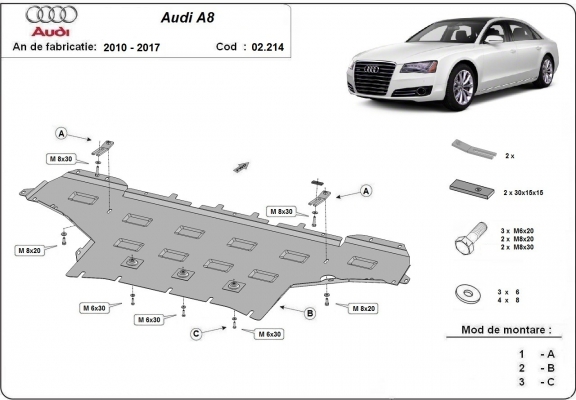 Steel sump guard for Audi A8