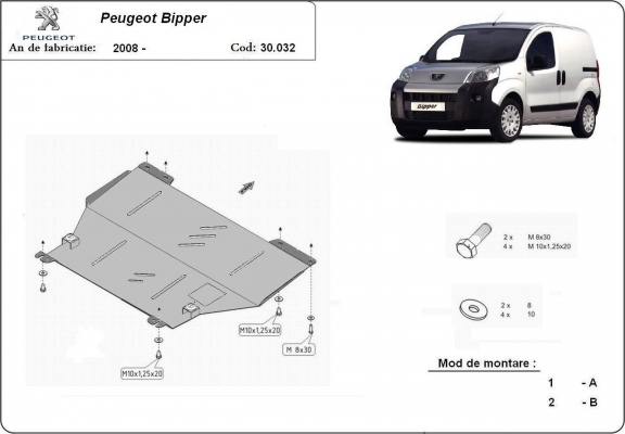 Steel sump guard for Peugeot Bipper