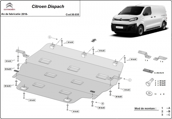 Steel sump guard for Citroen Dispatch
