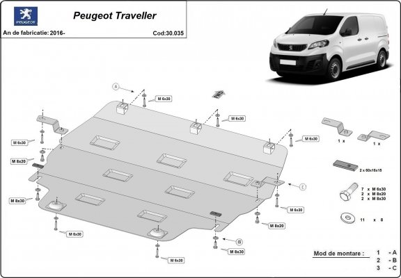 Steel sump guard for Peugeot Traveller