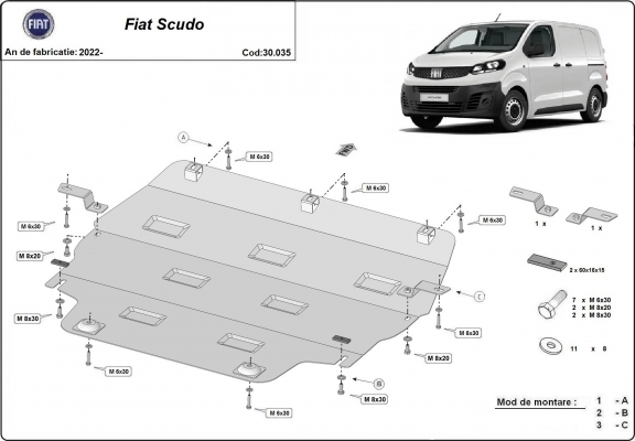 Steel sump guard for Fiat Scudo