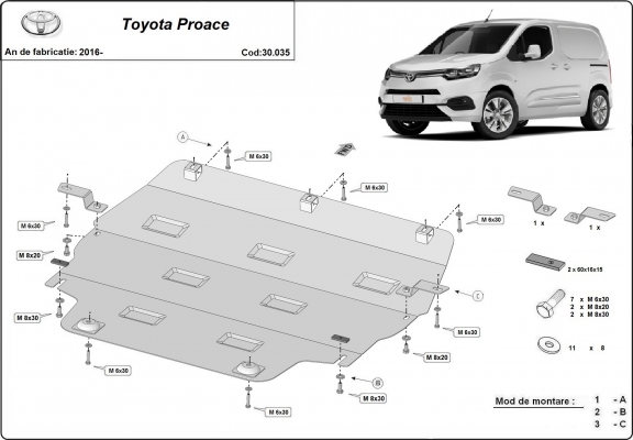 Steel sump guard for Toyota Proace