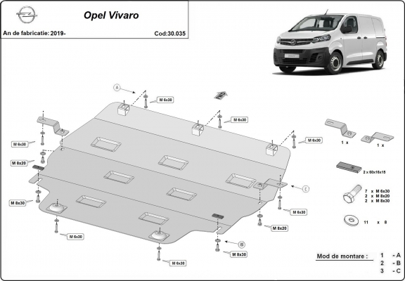 Steel sump guard for Vauxhall Vivaro C