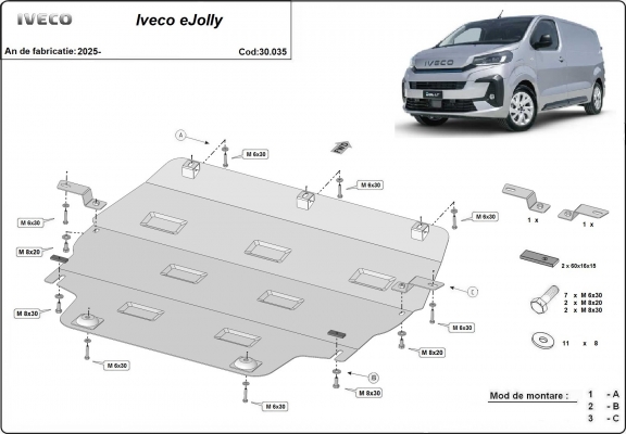 Steel sump guard for Iveco eJolly