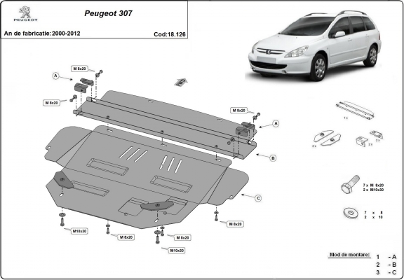 Steel sump guard for Peugeot 307
