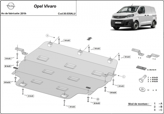 Aluminium  sump guard for Vauxhall Vivaro