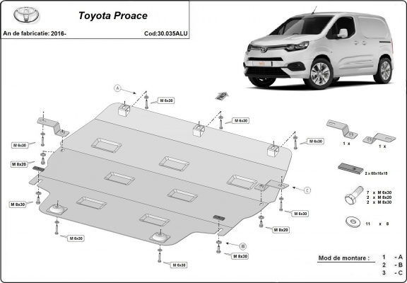 Aluminium  sump guard for Toyota Proace