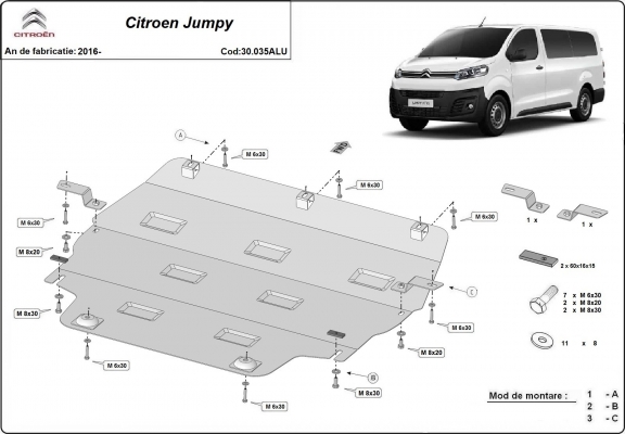 Aluminium sump guard for Citroen Jumpy