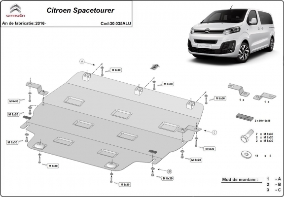Aluminium  sump guard for Citroen Spacetourer