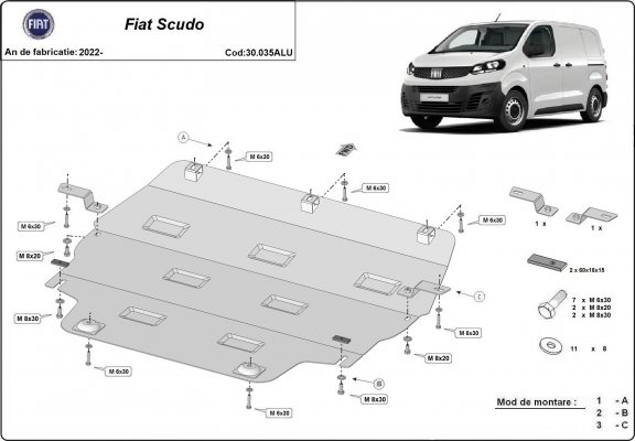 Aluminium  sump guard for Fiat Scudo
