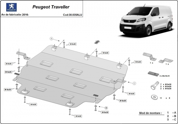 Aluminium  sump guard for Peugeot Traveller