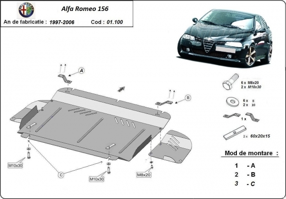 Steel sump guard for Alfa Romeo 156