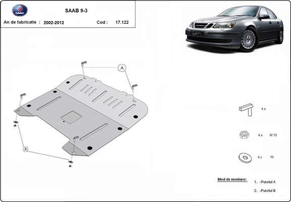 Steel sump guard for the protection of the engine and the gearbox for Saab 9-3