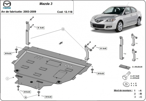 Steel sump guard for Mazda 3